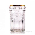 embossed clear water glass cup with gold rim
